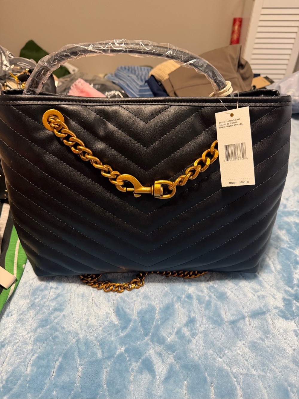 Jessica Simpson Black Quilted Shoulder Bag with Gold Chain